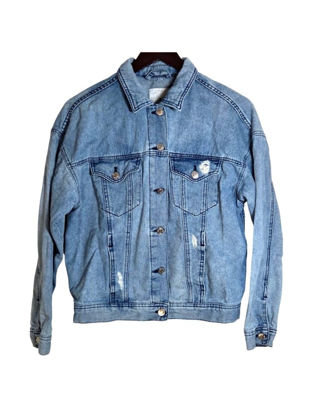 YMI With Love Light Blue Distressed Classic Denim Trucker Jean Jacket Size M